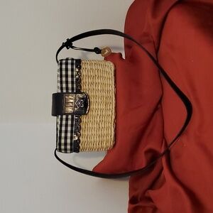*EVC Vintage Brighton Straw and Black Leather Crossbody.